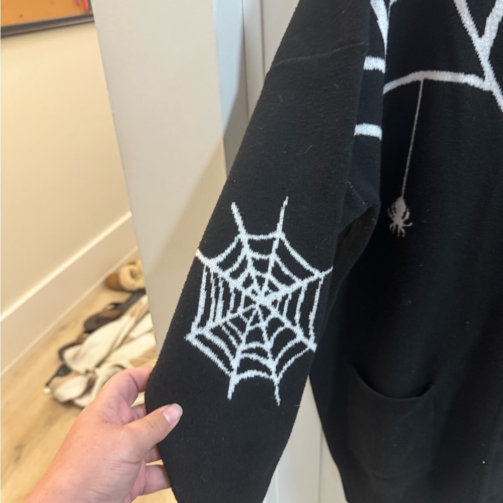 Torrid Black Cardigan with White Web Design - Picture 3 of 5
